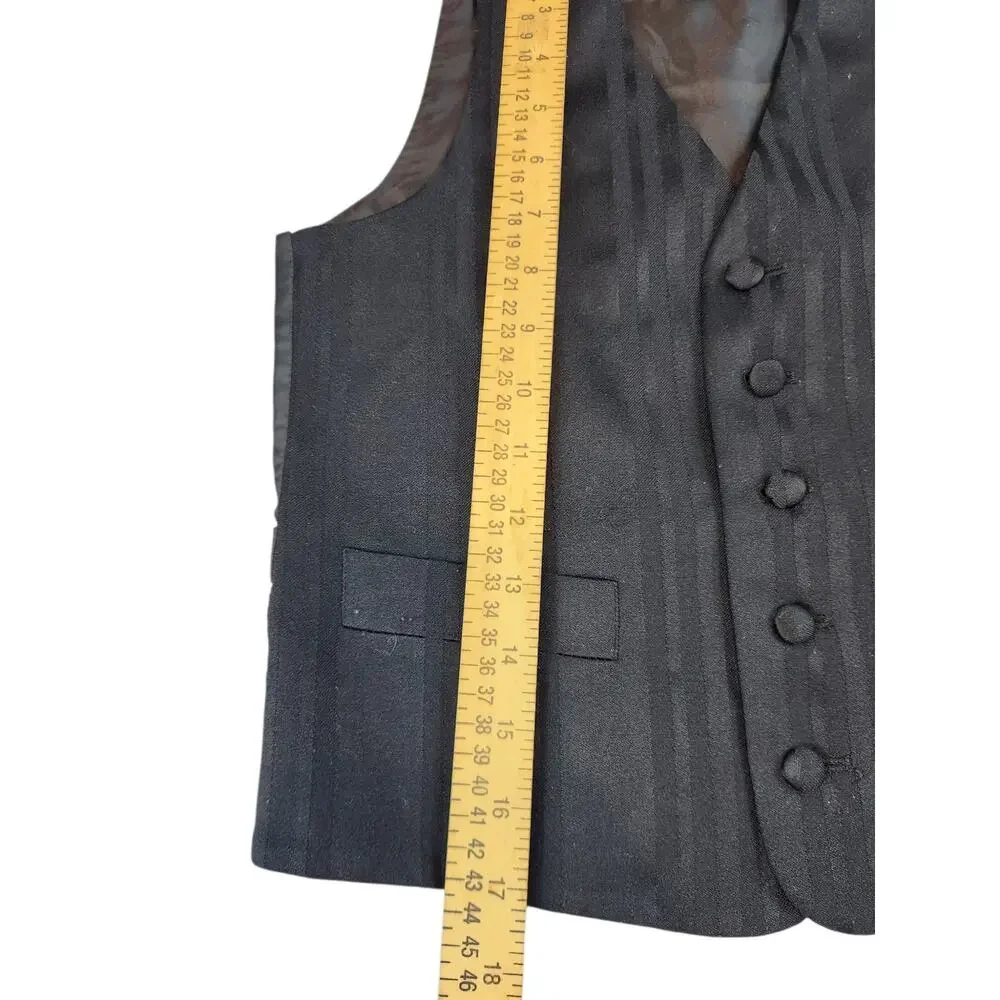 Tessori Milan Italy boys sz 8 black vest formal‎ vertical strip pattern button